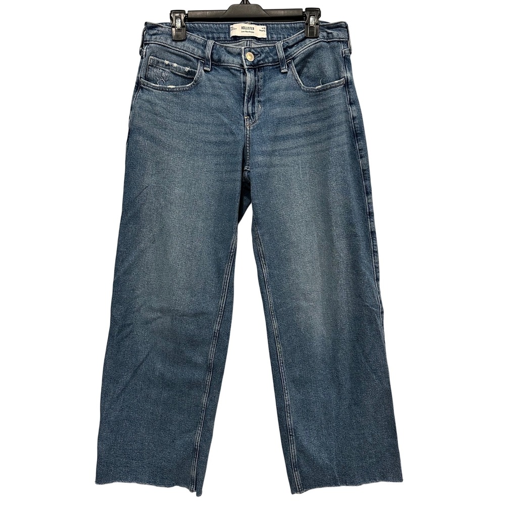 Hollister Low-Rise Baggy Jeans Womens 10R W30 Medium Wash Heart Embroidered Y2K